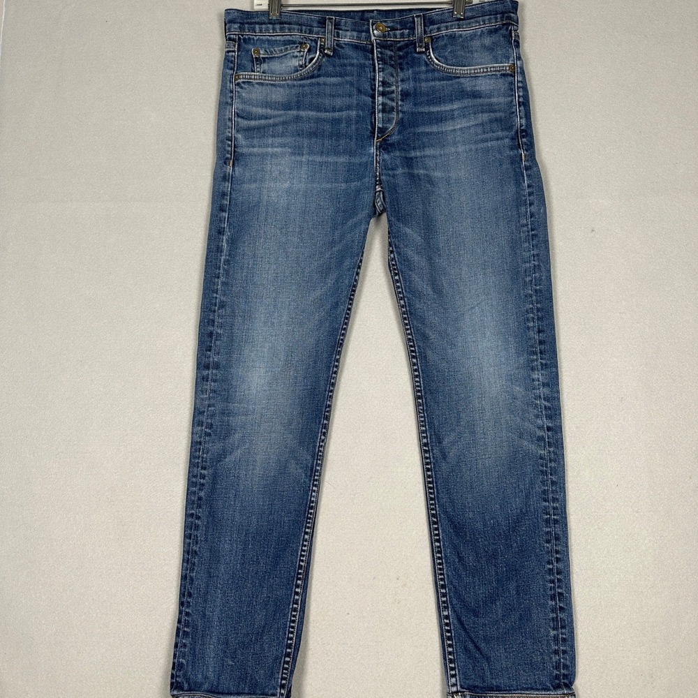 Rag Bone Fit 2 Slim Jeans Mens 32 Blue Tapered Leg Whiskering Button Fly Denim